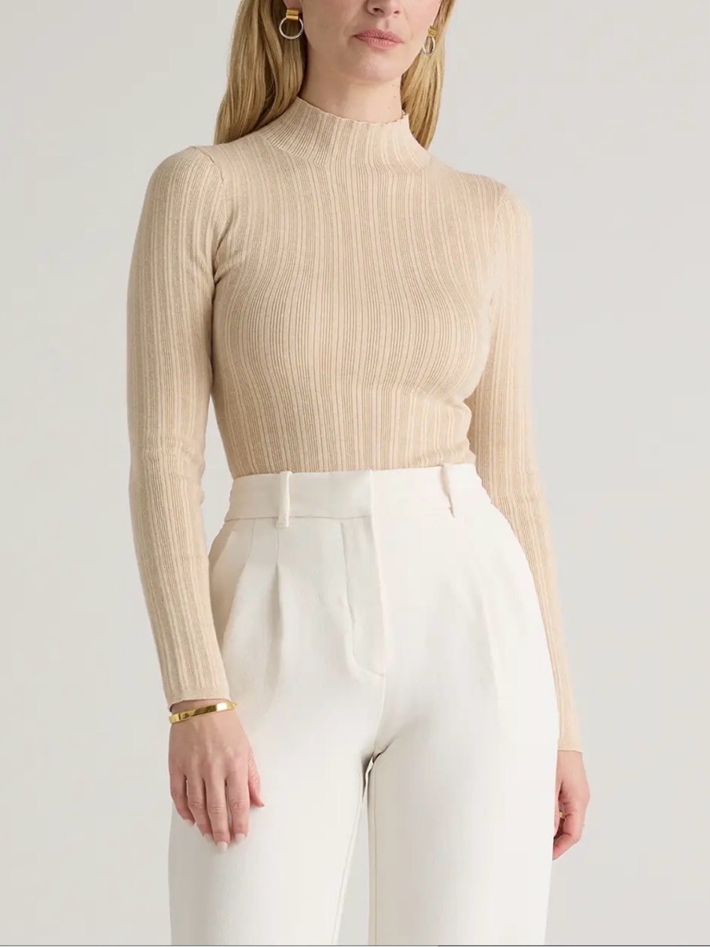 NWT Quince Cotton Cashmere Ribbed Turtleneck Bodysuit Oatmeal M